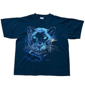 Vintage 90s Habitat Black Panther Animal Nature Jungle Cat Art Graphic T-Shirt
